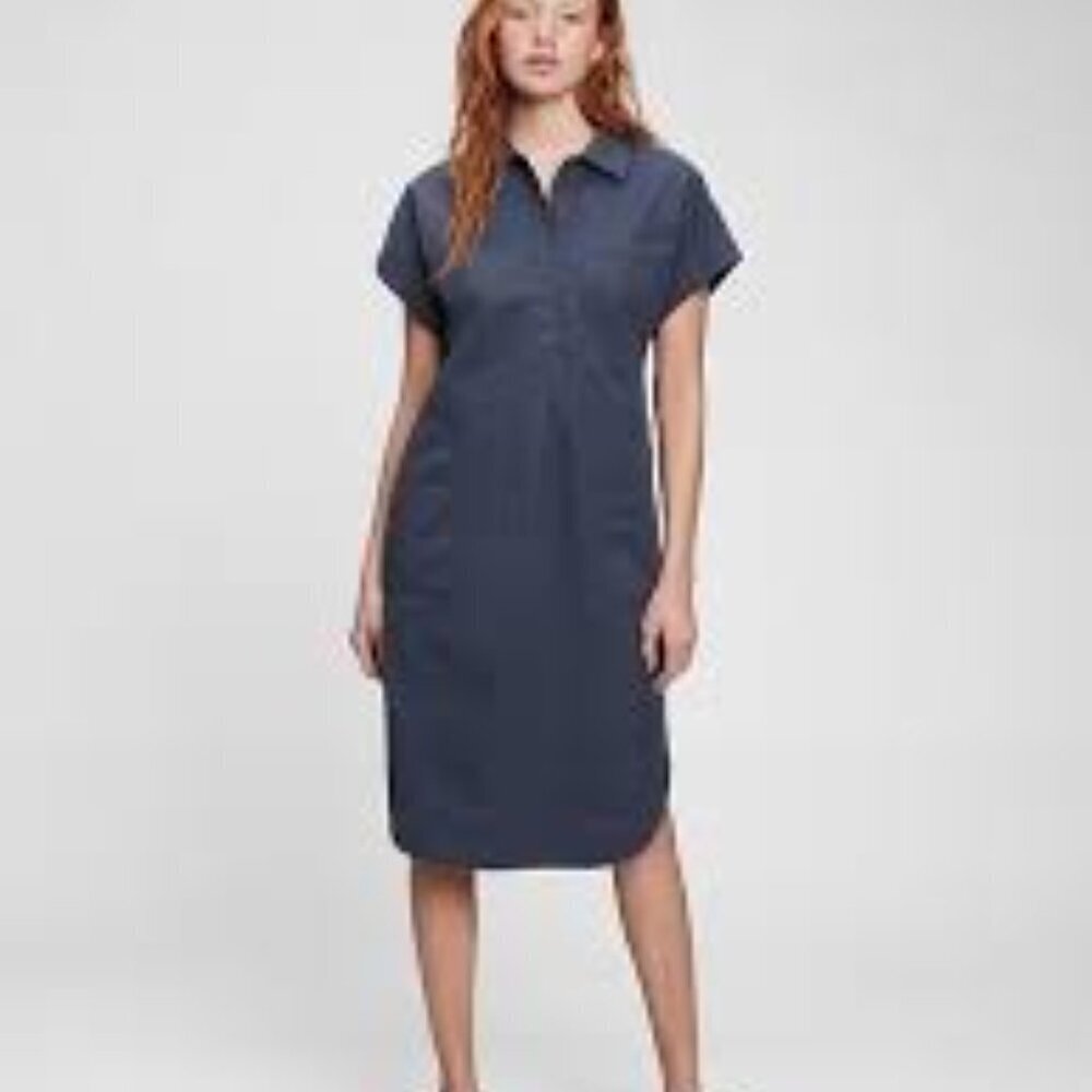 GAP Dark Blue Popover Shirt Dress Midi Length Size XS Women's